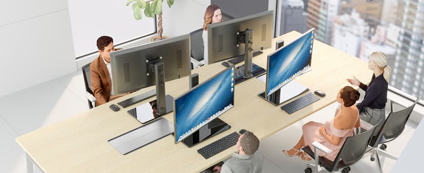 Single LCD Computer Monitor Free-Standing Desk Stand Mount Riser for 13 inch to 32 inch screen with Swivel, Height Adjustable, Rotation, Vesa Base Stand Holds One (1) Screen up to 77Lbs(HT05B-001))