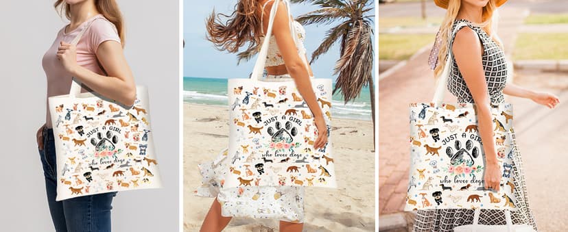 Cute Gifts for Dog Lover, Dog mom Gift Reusable Grocery Beach Shopping Bag for Women, Birthday Gift for Mom Daughter Friends Sisters Who Loves Dogs