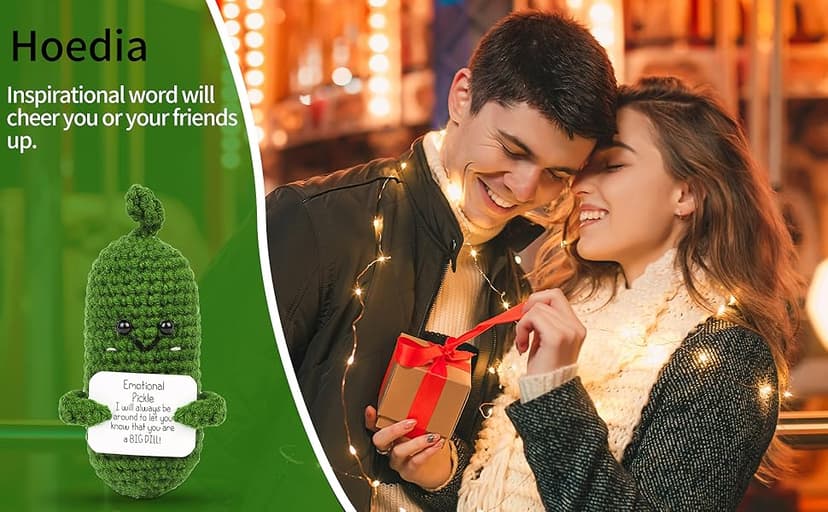 Hoedia Handmade Emotional Pickle Gift, Cucumber Crochet Doll Inspirational Gifts with Cards, Cute Knitted Funny Support Potato Friend Birthday Mothers Day Easter Basket Stuffers (Emotional Pickle)