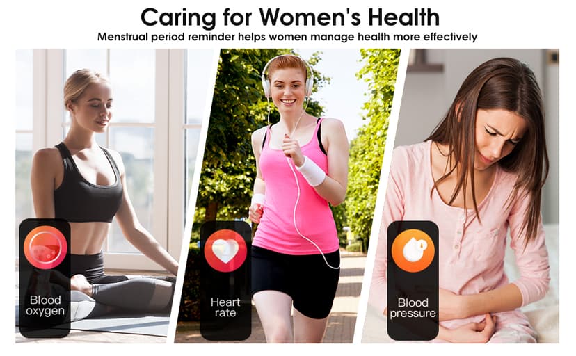 Fitness Tracker, 24/7 Heart Rate Blood Oxygen Blood Pressure Body Temp Monitor Sleep Calorie Tracker with 1.1" AMOLED Touch Color Screen Pedometer Smart Watch Waterproof for Women Men