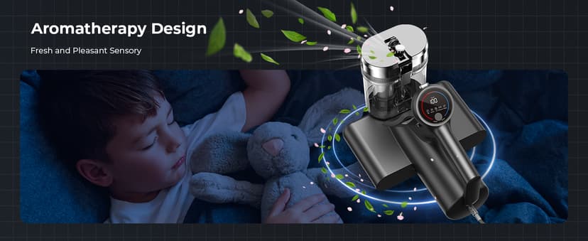 Powerful Mattress Bed Vacuum Cleaner, 2-Speed (14kPa/18kPa) Mattress Vacuum with Green Light Dust Detection, 253.7nm UV-C Light, LED Display, HEPA Filter, 149℉ Heat, Aroma for Bed Couch Carpet