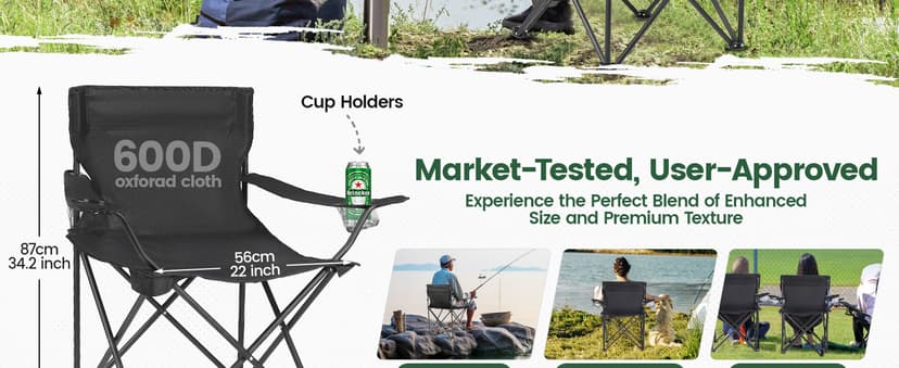 2 Pack Camping Chairs -Lightweight and Supportive Chairs for Adult and Lightweight Individuals - Compact, Durable, and Portable - Ideal for Camping, Hiking, Beach, and Picnics -Carry Bag