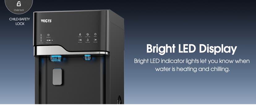 VECYS Self-Clean Bottom Loading Ice Maker Water Dispenser for 5 Gallon Bottle, Hot Cold Room Water 22LBS Daily Ice Making, Child Safety Lock, Black