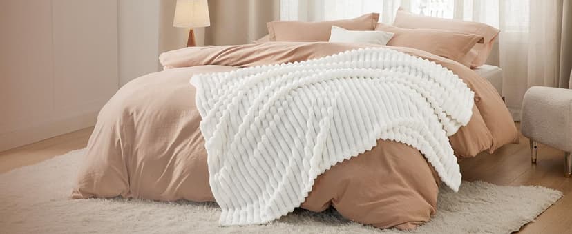 Bedsure GentleSoft White Throw Blanket for Couch - Cozy Blanket for Women, Cute Fleece Throws for Girls, Teacher Gifts Birthday Gifts for Women Men Mom, Room Home Dorm Decor, Off White, 50x60 Inches