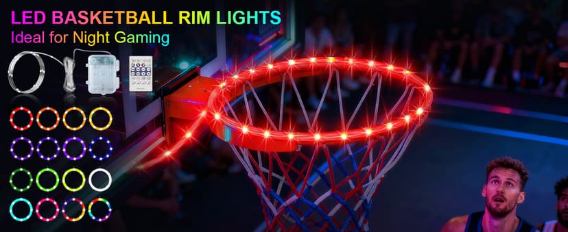 LED Basketball Hoop Lights, Remote Contral Basketball Goal Accessories Light Up Hoop Rim, 16 Color Change, Waterproof, Basketball Gift for Youth Boys Girls Men Kids