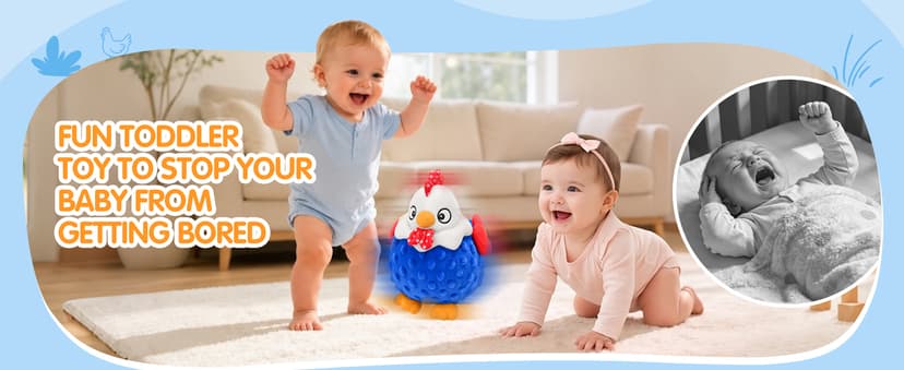Baby Crawling Toys 40 Songs, USB Rechargeable Moving Toy for Tummy Time, Sensory Play & Baby Shower & 1 Year Old Gifts SAIMAND Baby Toys 12+ Months-Musical Moving Plush Chicken with Voice Replay B0GZ2SP7WS