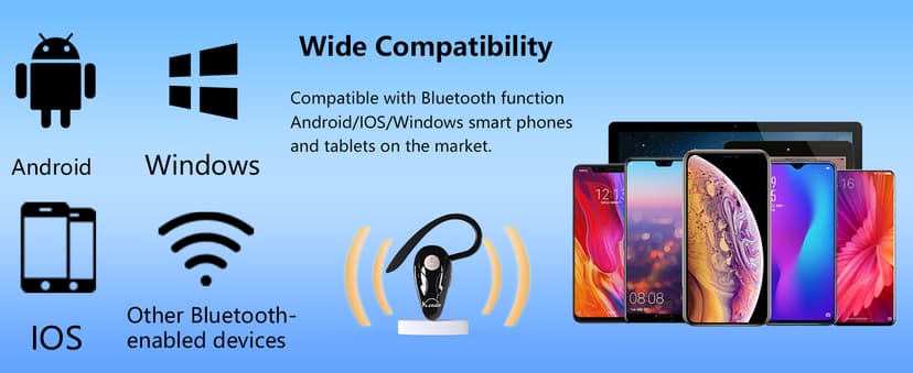 Kendir Bluetooth Headset, V5.0 Ultralight Wireless Headphone Cell Phone Earpiece with Mic Headsetcase,Volume Control, Handsfree Earbud,Compatible with Android/iPhone/Smartphones/Laptop