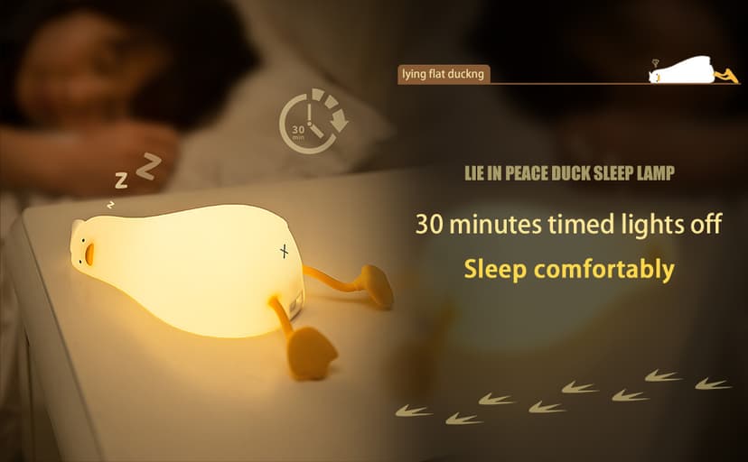 MUID Benson Lying Flat Duck Night Light, LED Squishy Duck Lamp, Cute Light Up Duck, Silicone Dimmable Nursery Nightlight, Rechargeable Bedside Touch Lamp for Breastfeeding, Finn The Duck.