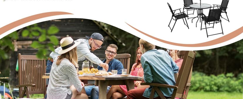 Vongrasig 6 Piece Folding Patio Dining Set,Small Metal Outdoor Garden Patio Table and Chair Set w/Umbrella for Lawn,Deck,Backyard,Black