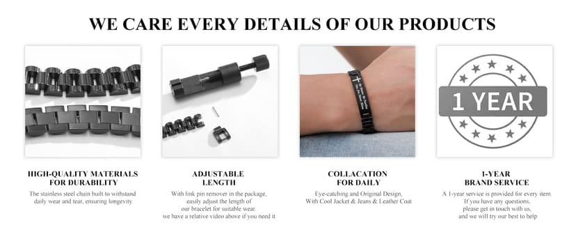 VNOX Personalized Religious Jewelry-Engraved Inspirational Christian Faith Bible Verse Quote Wristbands Elegant Link Bracelet Encouragement Gift,Cassic Watch Band Strap Design