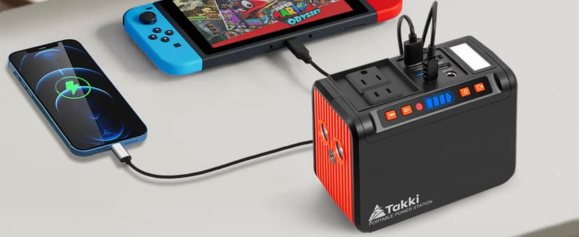 Takki 120W Peak Solar Generator Portable Power Station with 21W Panels, 88Wh Solar Charger Power Bank AC DC USB Ports for Camping Tent Laptop Outdoor Emergency