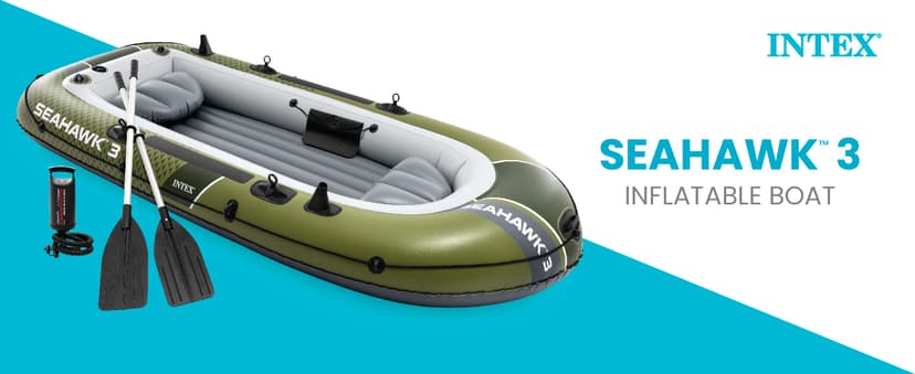 INTEX Seahawk Inflatable Boat Series: Includes Boat Oars and High-Output Pump - Fishing Rod Holders - Gear Pouch