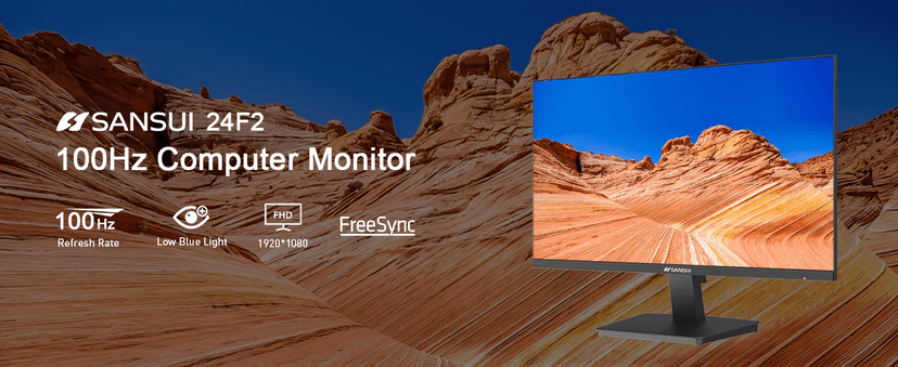 SANSUI Monitor 24 Inch 100Hz PC Monitor, HDMI VGA Ports VESA Mount, FHD Computer Monitor Ultra-Slim Ergonomic Tilt Eye Care for Home Office (ES-24F2, HDMI Cable Included)