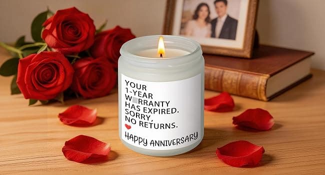 1 Year Anniversary Couple Gifts for Boyfriend Girlfriend, Happy One Year Wedding Anniversary Funny Gifts for Men Women Husband Wife, Romantic First 1st Year Marriage Gift for Her Him Scented Candle B0GT8YSWNK