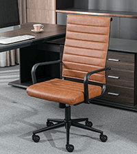 Okeysen Leather Office Desk Chair, Mid-Century Modern Leather Conference Room Chairs, Ergonomic Executive Ribbed Height Adjustable Swivel Rolling Chair for Home Office.
