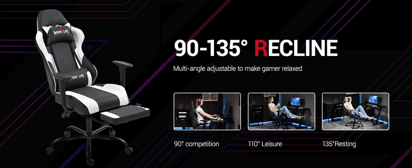 Gaming Chair with Footrest, Ergonomic PC Desk Chair with Headrest and Massage Lumbar Support, Video Game Chair with Height Adjustable High Back for Home Office, PU Leather, White