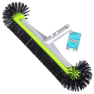 Swimming Pool Brush Head with Round Ends,17.5" Heavy Duty Aluminum Back Head for Cleans Walls, Tiles & Floors, 7 Rows Premium Nylon Bristles with EZ Clips (Blue Grey)