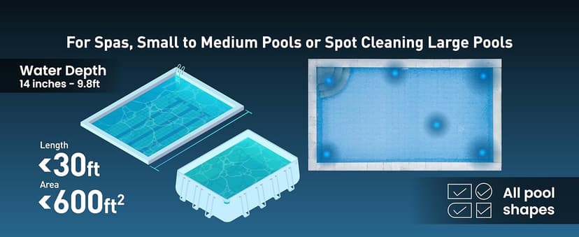 KOKIDO 2025 Cordless Pool Vacuum with 72” Pole, Standard & Fine Interchangeable Filters, Ideal for spot Cleaning, 2 Vac Heads, Spot Clean, for Small Above & Inground Pools, Spas Hot Tubs XV320