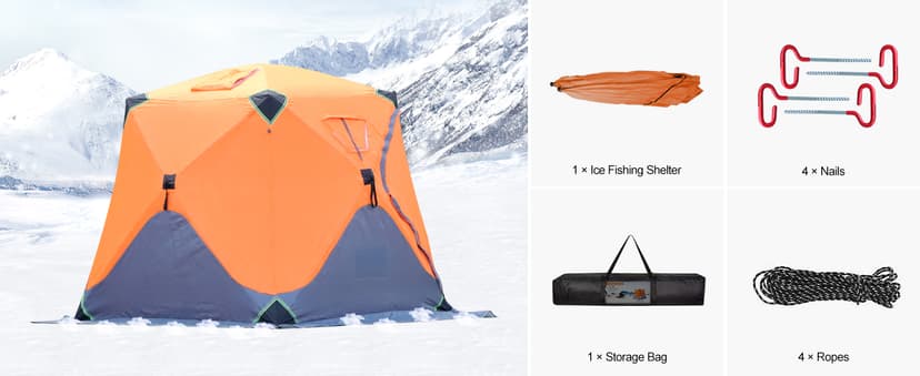 ABXMAS Ice Fishing Shelter 3-4 Person, Portable Insulated Ice Fishing Tent with Stove Jack, Hub-Style Shelter Shanty Waterproof 600D Insulated Layer 2 Doors 2 Windows for Winter