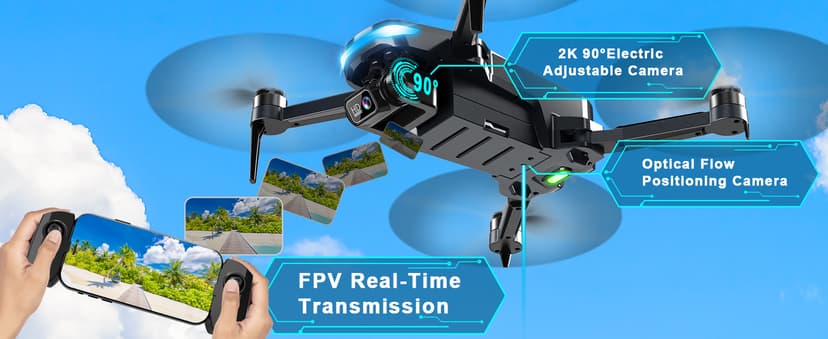 GPS Drone with Camera, 2K HD Drones for Adults, Foldable FPV Drone with GPS Auto Return, Follow Me, Circle Fly, Waypoint Fly, 5G Transmission, Gestures Selfie, Brushless Motor, 2 Batteries, Charcoal