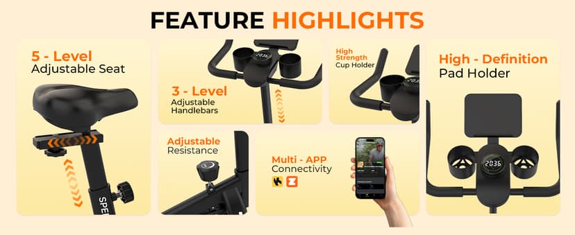 OWLSKY Exercise Bike with APP, Stationary Bike for Home, 300 lbs Capacity Quiet Indoor Cycling Bike Gym Cardio Workout, Adjustable Seat & Tablet Holder