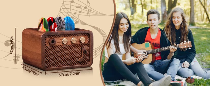 CoolGift Mart Guitar Pick Holder, Walnut Wood Amp Styled Guitar Pick Case for Picks Storage and Display, Guitar Gifts Accessories for Men Guitarists Guitar Players Music Lovers B0DPKMHK5J