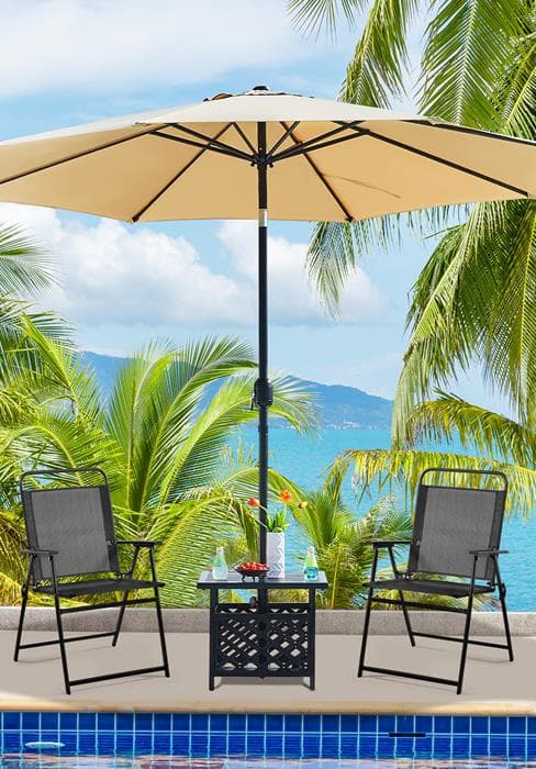 Yaheetech Patio Dining Chairs Set of 4 with Armrests, Outdoor Folding Chairs with Metal Frame and Backrest for Lawn, Garden, Yard and Poolside, Black