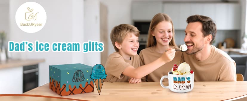 Funny Dad Birthday Gifts from Daughter Son, Novelty Christmas Dads Gift for Daddy Dada Father StepDads, Unique New Dad gifts from Wife, Dad's Ice Cream Bowl Presents Set