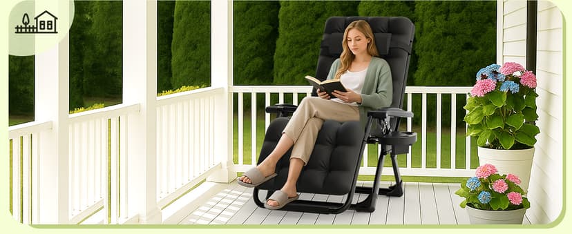 Suteck Zero Gravity Chair, Reclining Camping Lounge Chair w/Removable Cushion, Upgraded Lock and Cup Holder, Reclining Patio Chairs Folding Recliner for Indoor and Outdoor