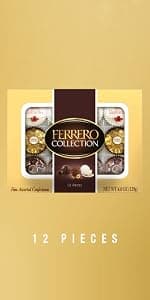 Ferrero Collection, 12 Count, Premium Gourmet Assorted Hazelnut Milk Chocolate, Dark Chocolate and Coconut, 4.6 oz