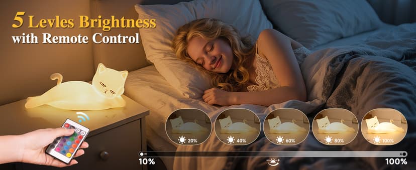 Lying Cat Lamp Funny Gifts, 16 Colors+5 Dimming+Silicone Random Stuff, Touch+Remote+Recharge Night Light, Unique Cool Lamp,Cute Weird Stuff, Squishy Cat White Elephant Gifts for Women/Men/Teens/Kids B0CH9K8NST