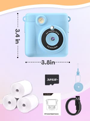 Instant Print Camera for Kids, Christmas Birthday Gifts for Girls Boys, HD Digital Video Cameras for Toddler, Portable Toy for 4 5 6 7 8 9 10 Year Old Girl with 32GB SD Card-Purple