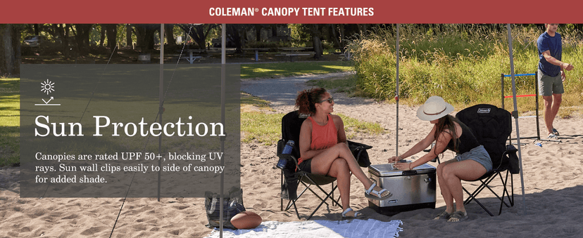 Coleman Skyshade Large Portable Sun Shelter, Easy Setup with Pre-Attached Poles, Canopy Provides Cover from Sand & Sun, Great for Beach, Park, Tailgating, Camping, Backyard & More