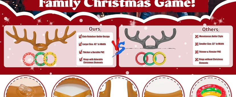 Christmas Games Decorations, Inflatable Reindeer Antler Ring Toss Game, Stocking Stuffers for Men Women Kids Teens Adults, Christmas Party Games Fun Xmas Gifts Carnival Holiday Family