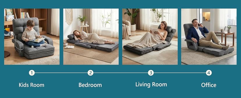 STHOUYN Comfy Floor Chair Bedroom 2 USB Charging Ports, 5-Position Couch Gaming Lounge Chairs Adults, Indoor Folding Lazy Sofa Meditation Arm Dorm Chair Living Room (Grey)