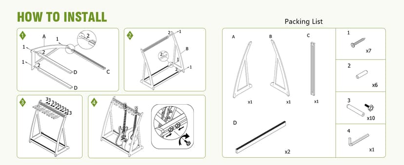 Adjustable Multi Guitar Stand Rack - Bamboo Guitar Case Stands Floor 1-9 Guitar Holder for Multiple Guitars Acoustic Electric Guitar & Bass Guitar Bag Padded Guitar Display for Band Home Stage Studio