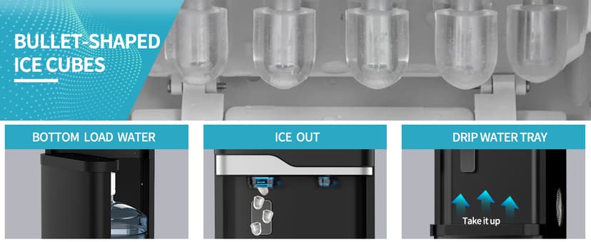 VECYS Self-Clean Bottom Loading Ice Maker Water Dispenser for 5 Gallon Bottle, Hot Cold Room Water 22LBS Daily Ice Making, Child Safety Lock, Black