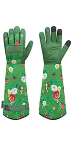 DLY Gardening Gloves for Women, Rose Gloves Gardening Thorn Proof, Long Garden Gloves for Women, Breathable Cowhide Leather Gauntlet (Medium, Blue)