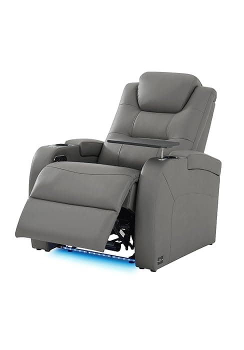 comfiroom Leather Home Theater Seating, Classic Series Game Seats Movie Theater Chairs Recliner Sofa with Type-C USB Charger Port, Bedroom Sofa Chair for Living Room (Black, Row of 1)