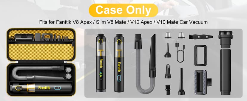 ProCase Hard Case for Fanttik Slim V8 Apex/ V8 Mate/ V10 Apex/ V10 Mate Cordless Car Vacuum, Portable Travel Carrying Storage Organizer with Mesh Pocket for Mini Handheld Vac Cleaner Accessory -Black