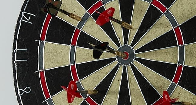 ESPN Dart Board Includes 6 Steel Tip Darts, Bristle Dartboard with Radial Spider Wire and Staple Free Bullseye, Ideal Gifts for Men