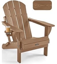 Ciokea Folding Adirondack Chair with Retractable Ottoman Fire Pit Patio Chair with Pull Out Foot Rest Weather Resistant Lawn Outdoor Lounge Chair with 2 Cup Holder (Grey)