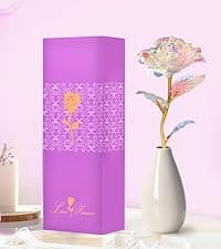 Tmacker Christmas Mom Gifts for Grandma Women-Artificial Rose Fake Flowers with Ceramic Vase, Birthday Gifts for Mom Wife Girlfriend Sister on Valentines Mothers Day Anniversary Thanksgiving Wedding