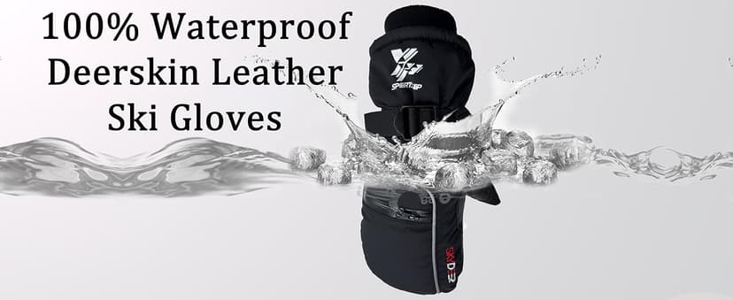 SKYDEER Waterproof Premium Deerskin Leather Ski Mittens with 150G 3M Thinsulate, Ultra Soft & Durable & Warm (SD8650M)