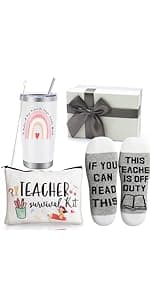 Best Teacher Appreciation Gifts,20 OZ Insulated Tumbler for Women Teacher,Unique Gift Ideas from Students - Funny Socks Thank You Basket Box for New Teachers,Christmas Gifts for Teachers