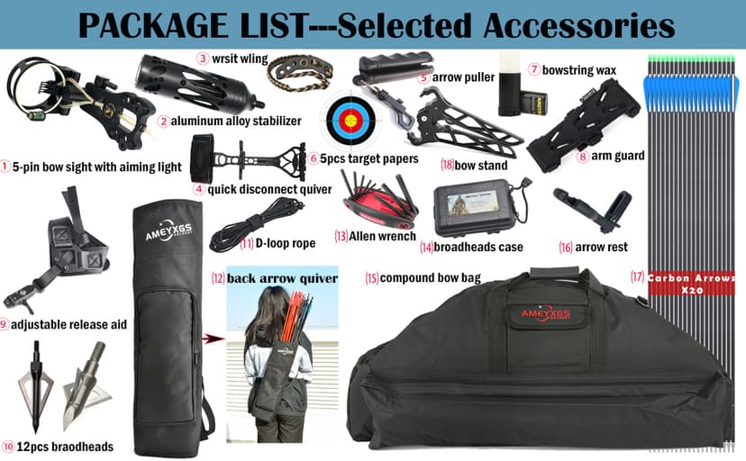 Compound Bow Kit, Hunting & Targeting, Limb Made in USA, Draw Weight 0-70 lbs Adjustable, Draw Length 9”-31",up to IBO 325FPS Speed, Package with Archery Hunting Accessories