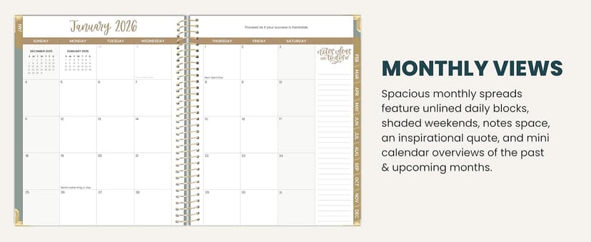 bloom daily planners HARDCOVER 2026 Planner (January to December) - A5 Task Goal Planner for Women - Monthly & Weekly Inspirational Agenda Book - 5.5" x 8.25" - Linen, Green