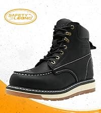 SAFETY LOONG Moc Toe Work Boots for Men Waterproof Soft/Steel Toe Comfortable Full Grain Leather Non Slip Wedge Outsole Construction 6" Workboots