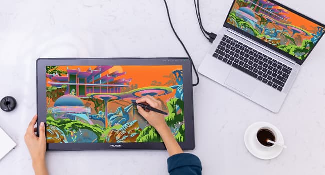 HUION Kamvas 22 Plus QLED Drawing Tablet with Full-Laminated Screen USB-C Connection 140% sRGB Tilt, 21.5 inch Graphics Art Tablet for Artist & Designer, Work with Mac, Windows, Linux & Android Black
