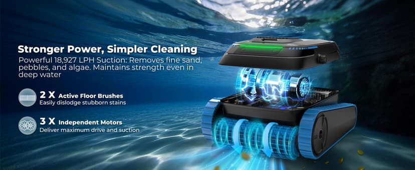 Cordless Robotic Pool Cleaner, 5,000 GPH with 150μm Filter, Floor/Wall/Waterline Cleaning, Smart Zigzag Navigation, 5,200mAh Battery, App-Controlled Presets for Inground & Above Ground Pools